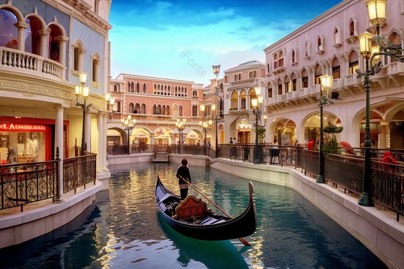 威尼斯人造天空下的风情建筑风光摄影,高清,摄影图,摄影图片,图片大全,摄影图免费下载